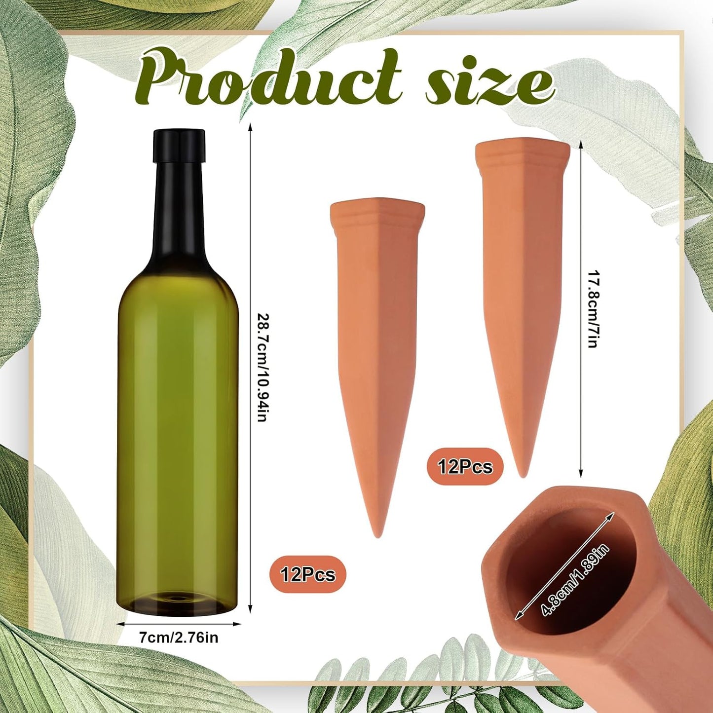 12 Sets Plant Watering Devices Include Terracotta Self Watering Spikes and 26 oz Plastic Bottles, Slow Release Vacation Insert Automatic Plant Waterer Device (Green and Terracotta)