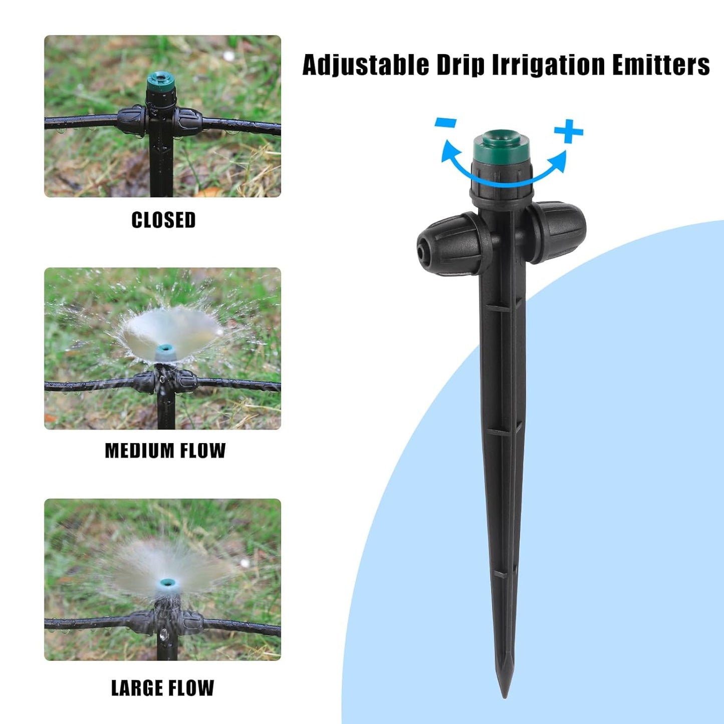 Anti-Drop Drip Irrigation Emitters Sprayer for 1/4" Irrigation Tubing,Double Hole Design Adjustable 360 Degree Sprayer on 6.5" Stake for Garden Irrigation Watering System (25pc-Green Sprayer)