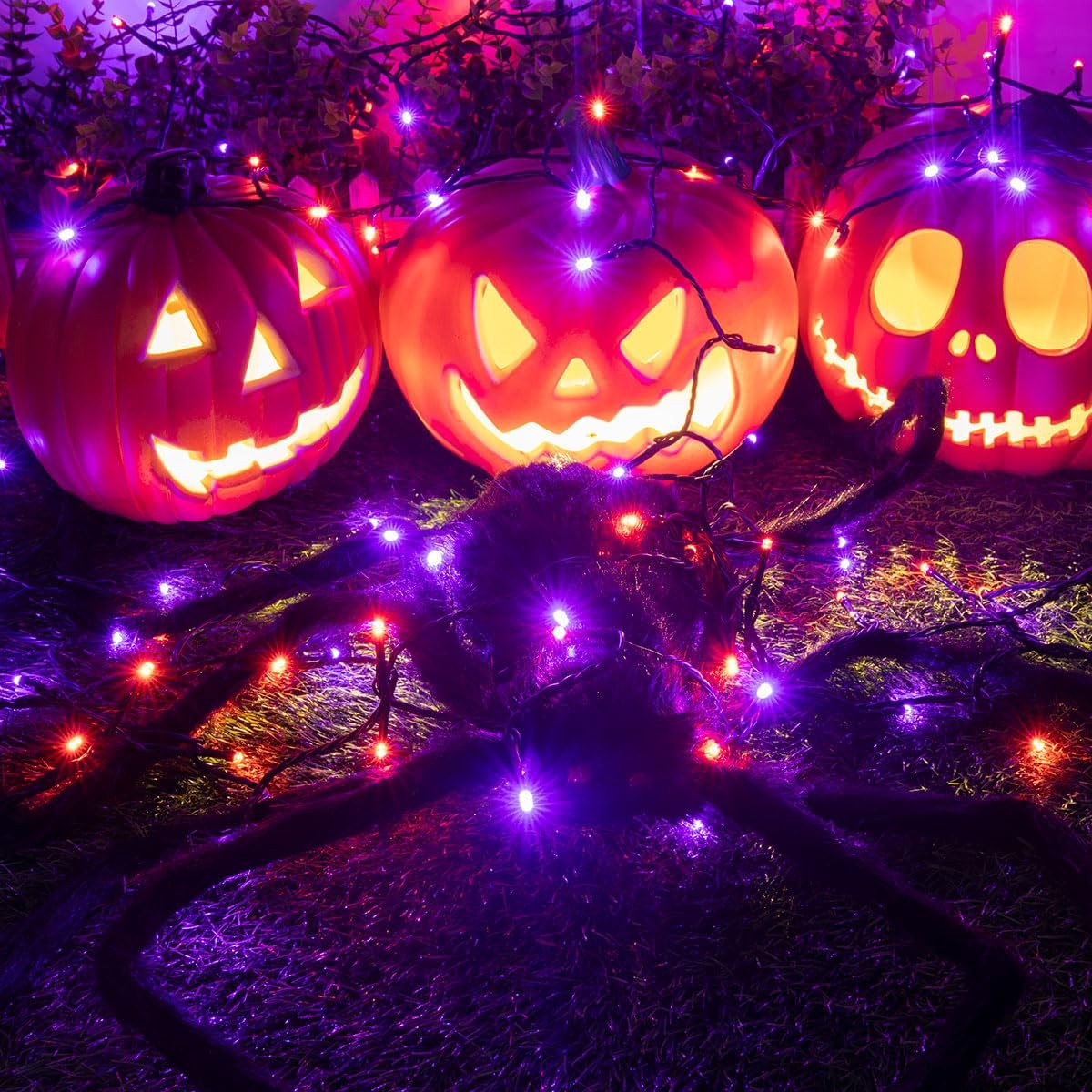 66FT Solar Outdoor Halloween String Lights 200 LED Waterproof Orange and Purple String Lights with Remote for Halloween Tree Garden Backyard Patio Porch