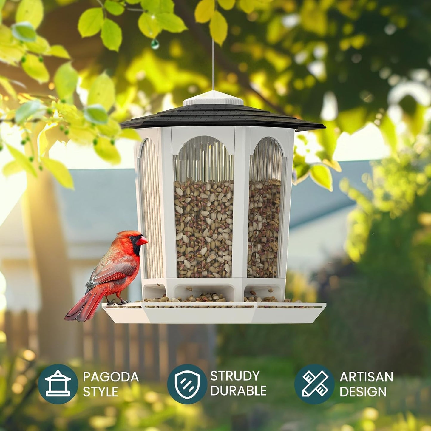 2 Pack Solar Bird Feeders for Outdoors Hanging - Attract Wild Birds & Cardinals, Elegant Minimalist Design, Garden Décor, Unique Gift