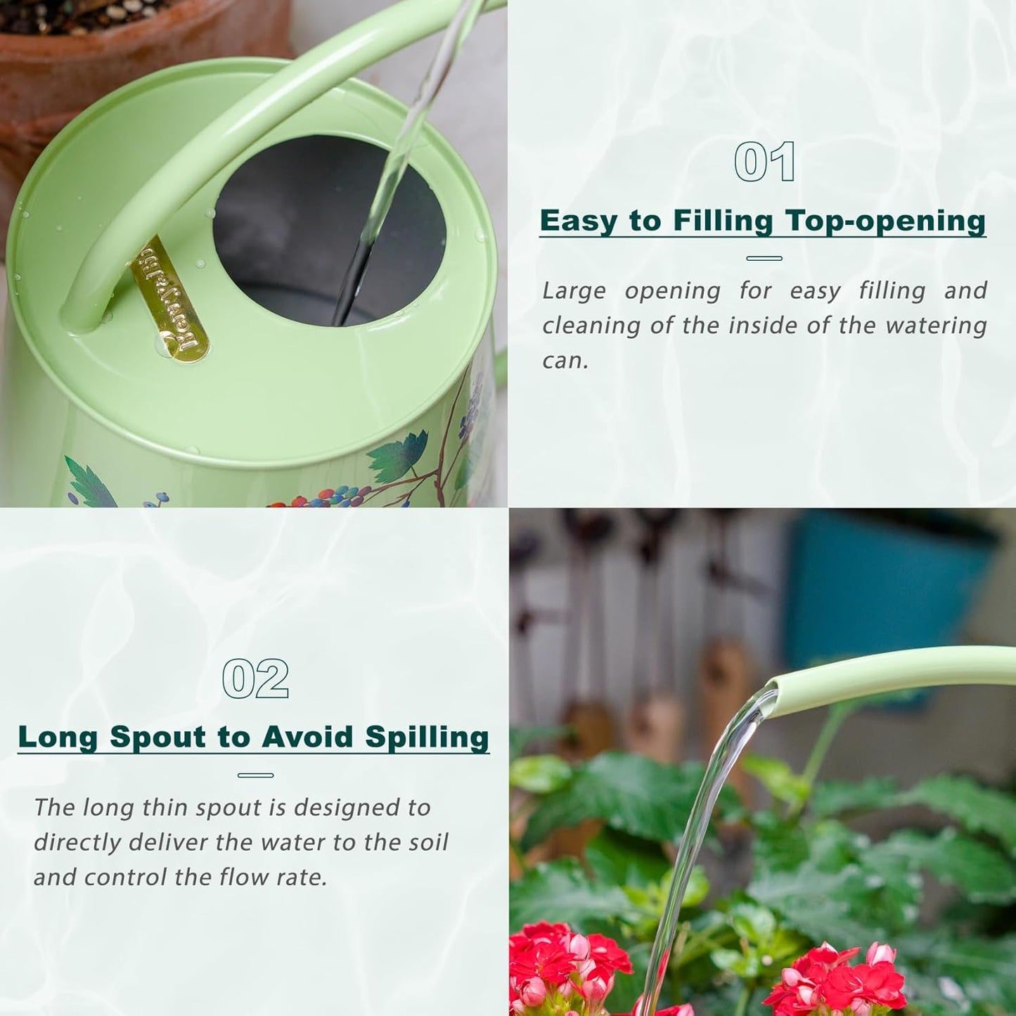 Berry&Bird House Plants Watering Can - Indoor & Outdoor 1/2 Gallon Stainless Steel Water Can with Long Spout Garden Decoration for Flower Bonsai Succulent Gardening Large Watwer Bottle(2L/Robin)