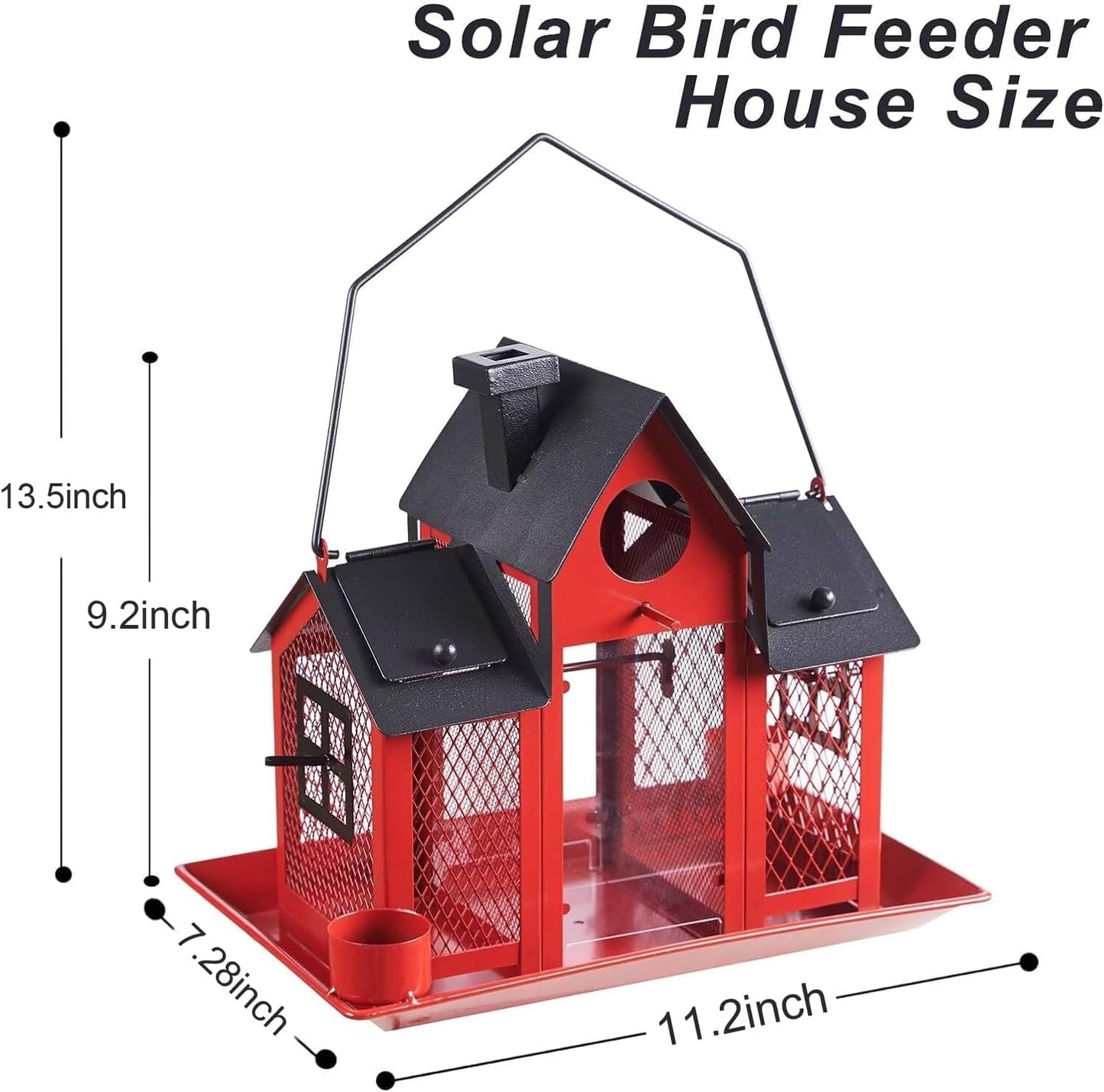 Solar Bird Feeders House for Outside Hanging, Metal Wild Bird Feeder for Outdoors, Large Cardinal Bird Feeder Birdhouses Squirrel Proof (Red)
