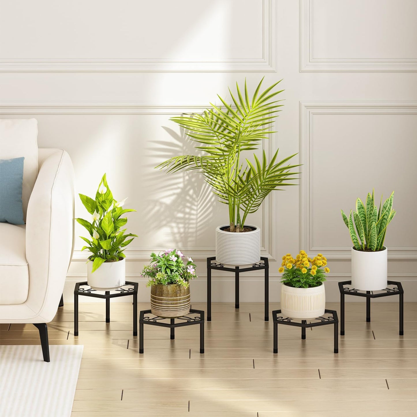 5-Pack Metal Plant Stands for Outdoor Indoor, Anti-Rust Iron Flower Pot Stand, Heavy Duty Plant Pot Shelf for Multiple Plant, Decoration Racks for Home, Patio & Garden