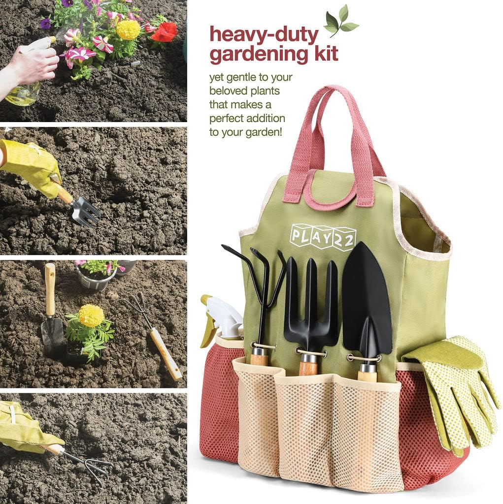 Gardening Tools Set of 10 - Complete Heavy Duty Garden Tools Set with Fashion Handbag - Durable Gardening Supplies Kit Ideal Garden Gifts for Women