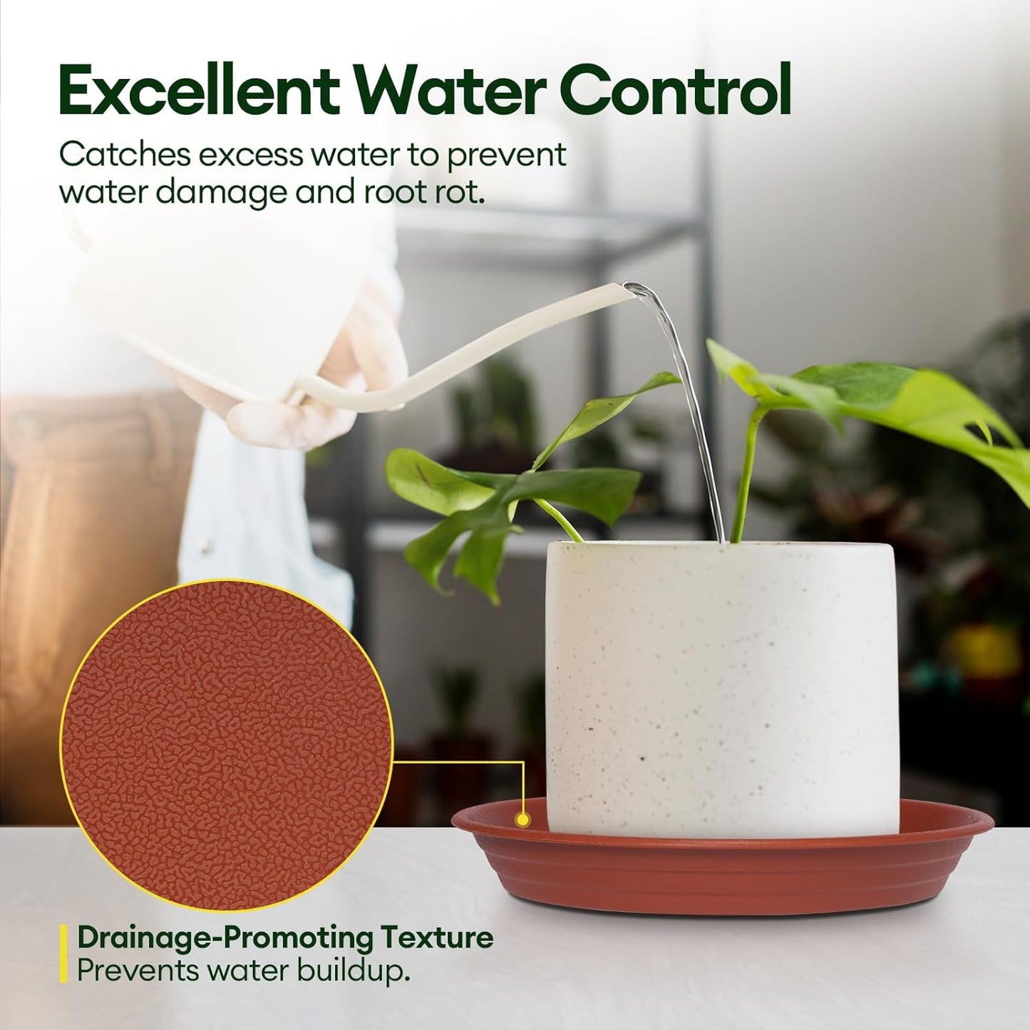 6 Pack Plant Saucer, 8 10 12 inch Plant Saucers for Indoor, Heavy Duty Plastic Plant Trays for pots, Grow Bags, Bird Baths, Flower Drip Trays for Indoor and Outdoor Uses (10", Brown)