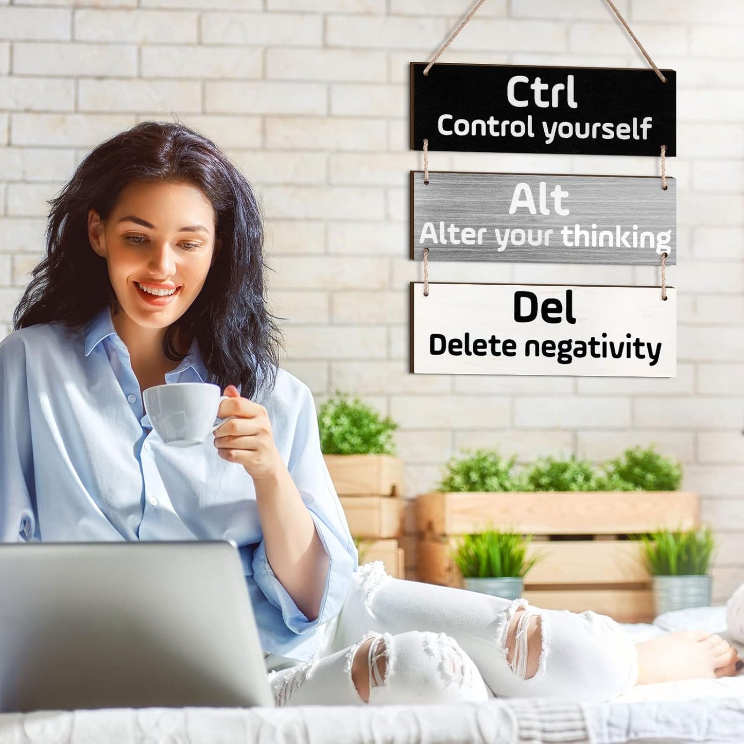 Office Wall Decor Inspirational Wall Art for Motivational Plaques Rustic Wooden Hanging Decor Positive Saying Quote Sign Art for Home Office Living Room(Black, Gray, White)