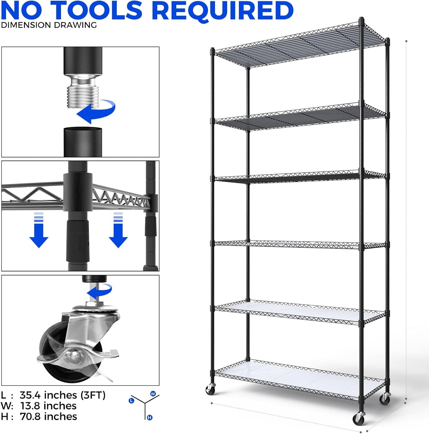 Barrina Plant Stand with Grow Lights, 3FT T8 Full Spectrum 150W Yellow LED Plant Lights 5 Packs, Indoor Plant Shelf for Multiple Plants with On/Off Timer Socket, 6-Tier 35.4"x13.8"x70.9"