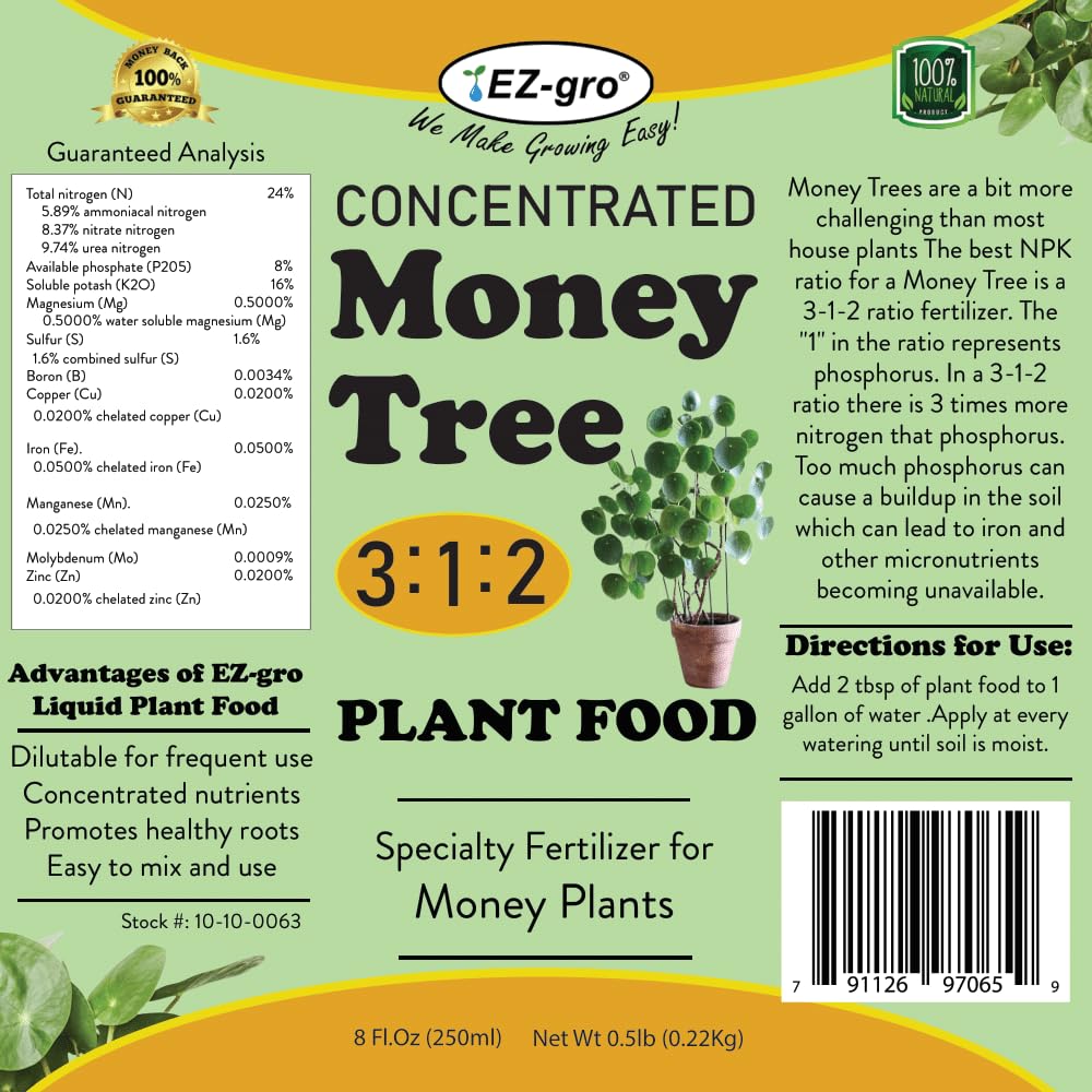 EZ-GRO Professional Liquid Money Tree Fertilizer - 8 oz | Liquid Fertilizer for Money Tree & Houseplants | 3:1:2 Ratio of Concentrated Nutrients for Indoor Plant Food