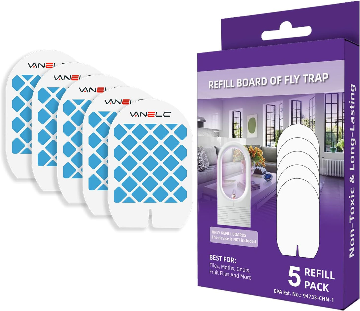 5 Pack Refills for Flying Insect Trap, Plug-in Bug Catcher Refills, Indoor Fly Trap for Moth, Gnat Killer Indoor, Bug Killer (Device Not Included)