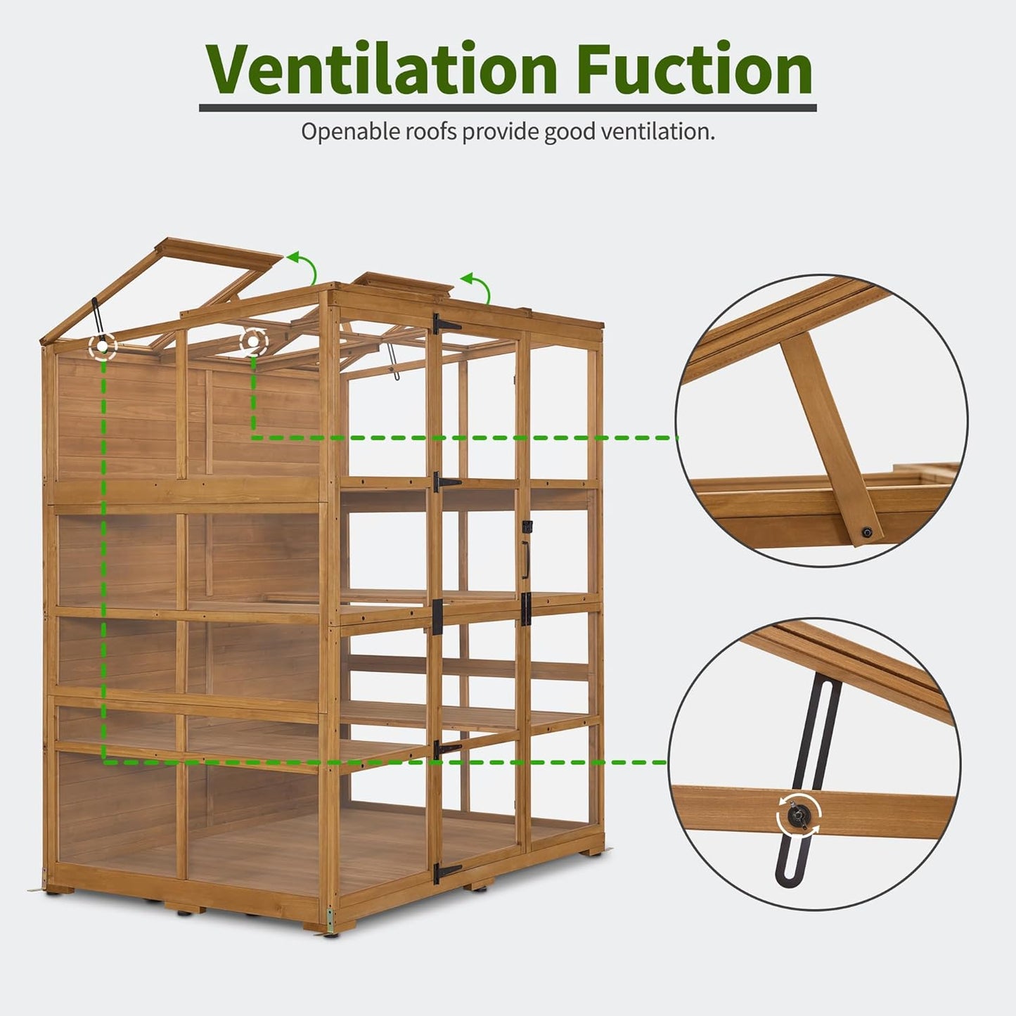 Macrout Wooden Walk-in Greenhouse with Acrylic Panels, Large Greenhouse Outdoor with Openable Roof Vents with Lockable Door, G976