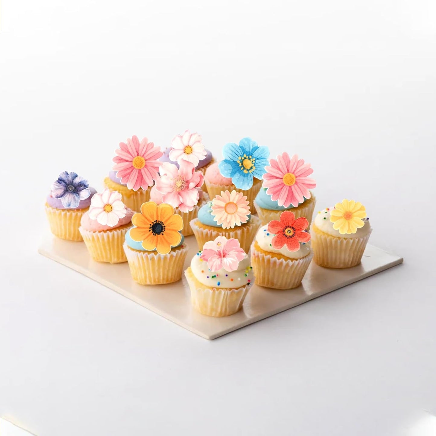 60 PCS Edible Flowers Cupcake Toppers Wafer Paper Daisy Cupcake Picks Edible Hibiscus Flower Birthday Party Decorations for Baby Shower Wedding Birthday Party Cake Food Decorations Supplies