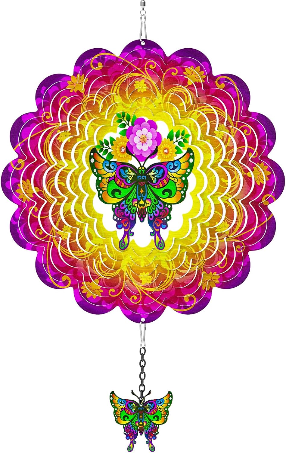 Hanging Butterfly Wind Spinners, Metal Kinetic Wind Spinner 3D Stainless Steel Laser Cut Wind Sculptures for Window Indoor Garden Decor Yard Art (Red)