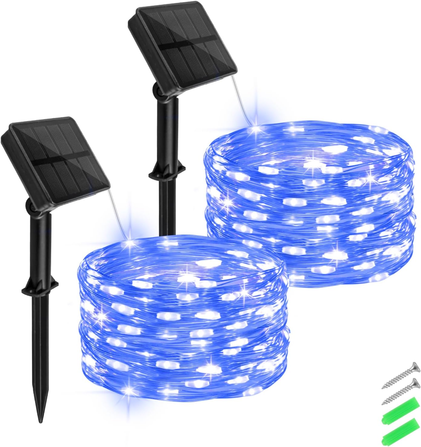 Solar Fairy Lights Blue Outdoor Waterproof,16.4ft 50LED Solar String Lights Blue for Outside 8 Modes 2 Packs for Patio Backyard Garden Deorations Blue