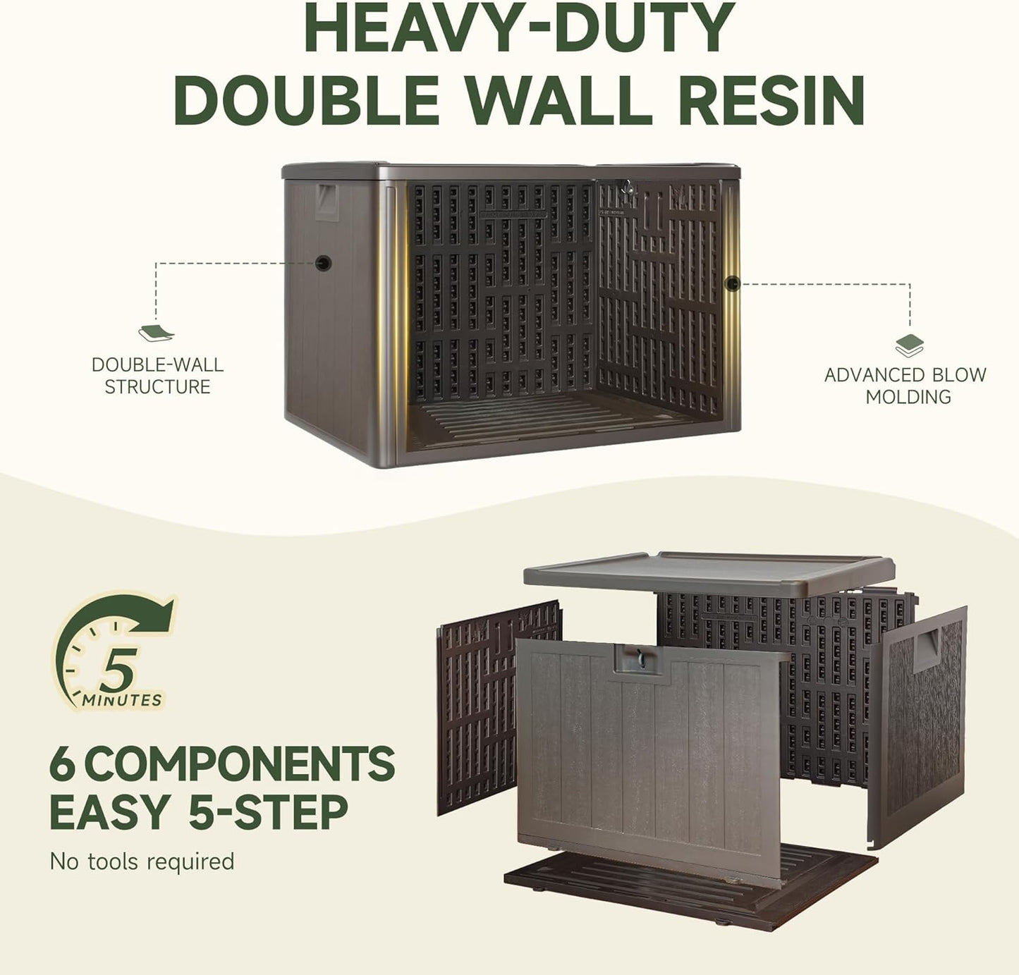 40-Gallon Resin Deck Box, Secure All-Weather Waterproof and UV-Resistant Storage for Patio, Garden, and Pool Equipment (Brown)