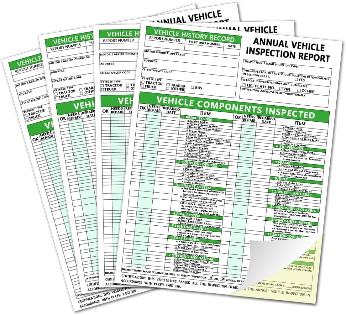 Annual Vehicle Inspection Report Form Dot Annual Inspection Forms and Stickers, 25-pk 3-Ply Carbonless Adhesive Vinyl Label 2-Ply, Driver Vehicle Inspection Report Book for Truck Drivers