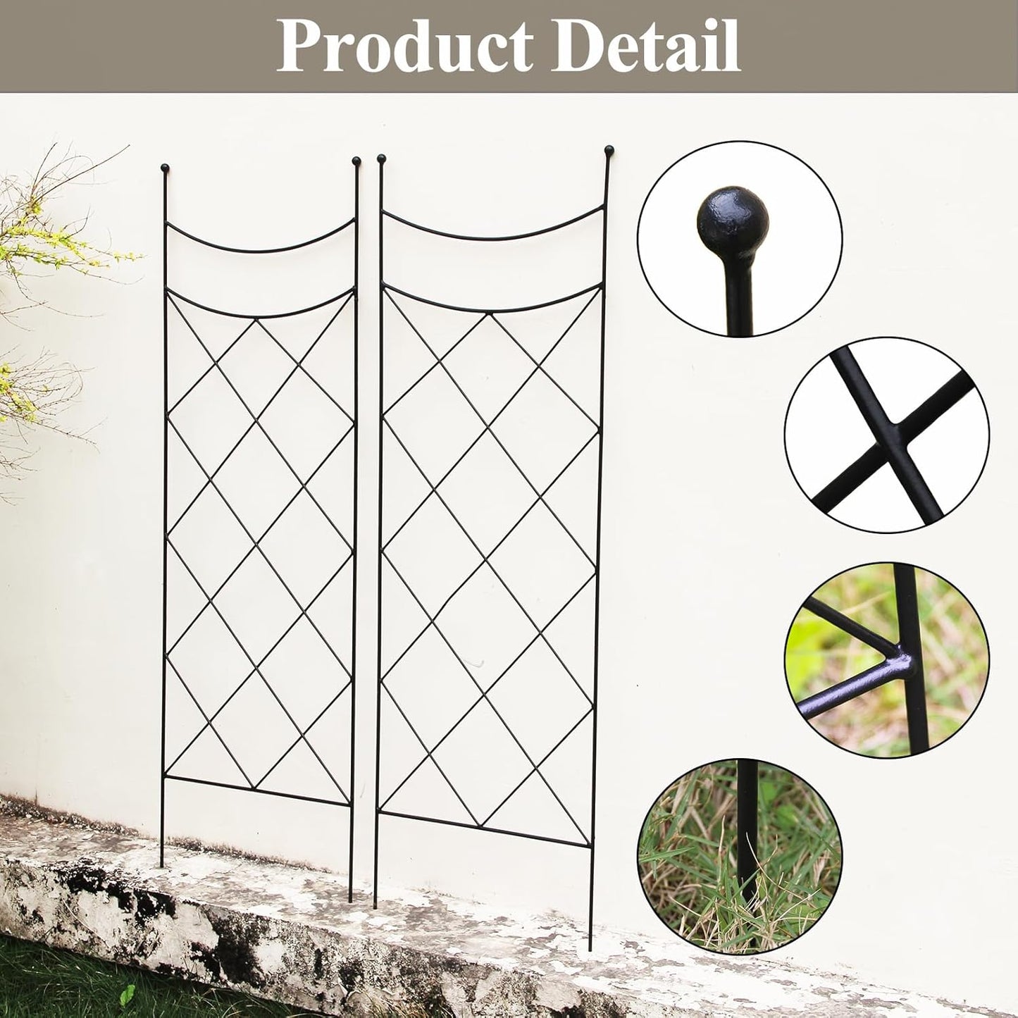 45.3" H x 15" W Metal Garden Trellis for Climbing Plants, Black Iron Trellis for Vines Plant Rose Vegetable Support,Large Decorative Outdoor Trellis，2 Pack