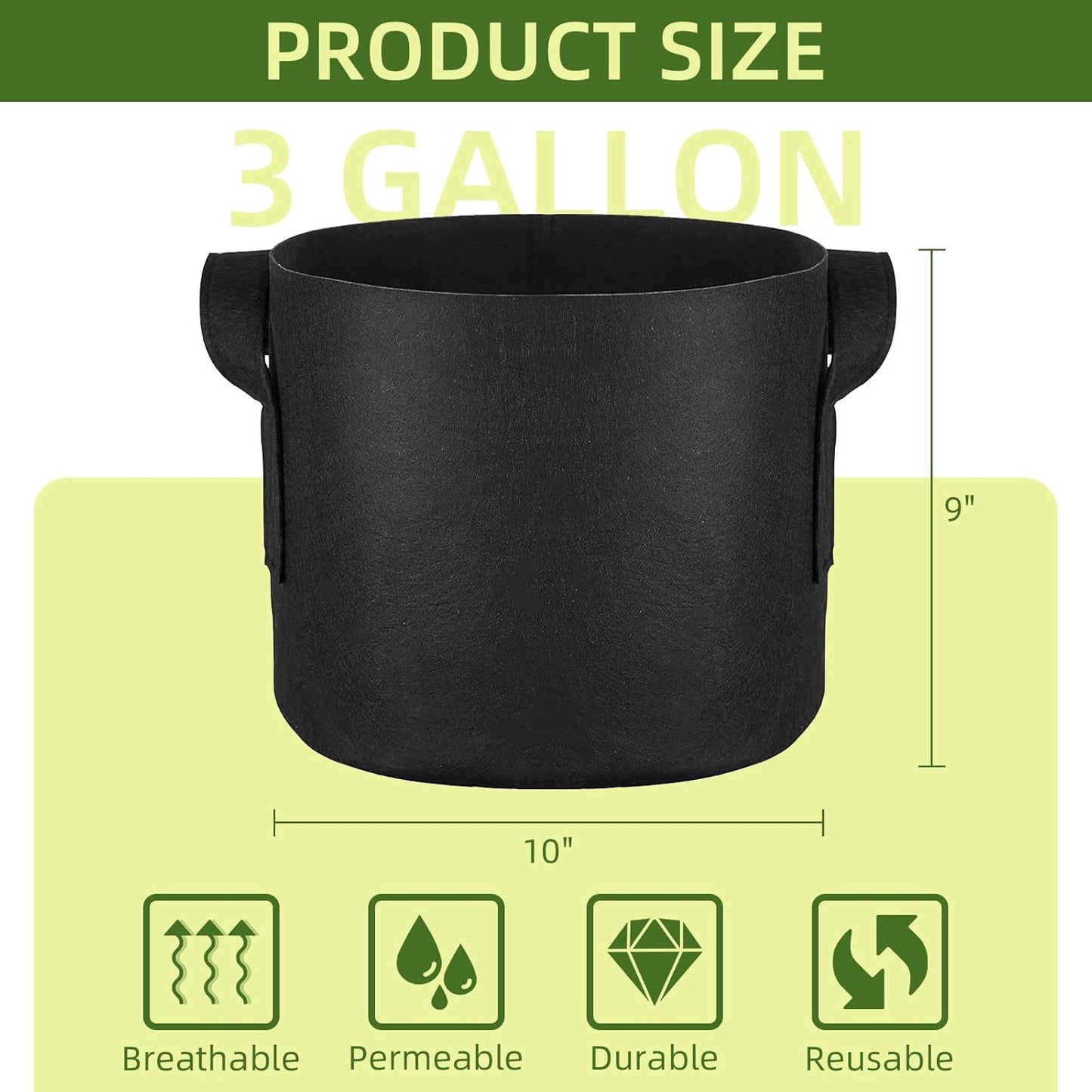 24 Pack 3 Gallon Grow Bags, Heavy Duty Thickened Aeration Fabric Pots with Handles for Vegetable/Flower/Plant