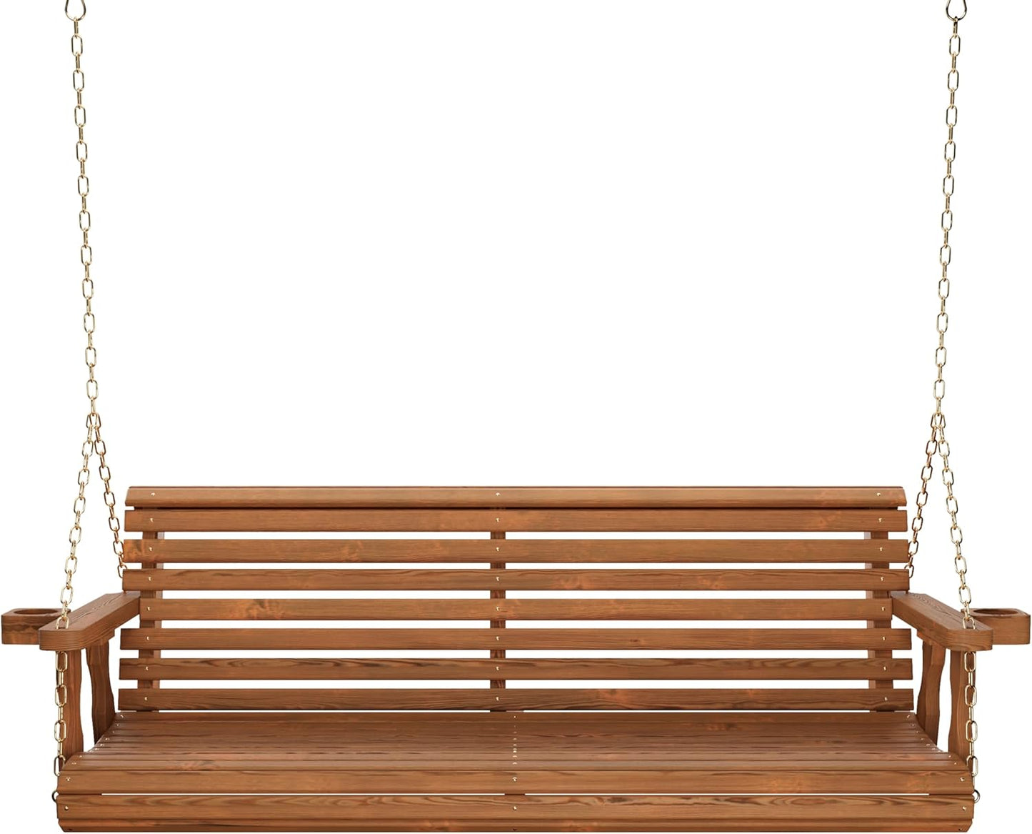 Amish Casual 4 Foot Roll Back Porch Swing with Cup Holders in Oak Stain - Amish Made in The USA from Treated Pine Heavy Duty 700 Lb. Weight Capacity