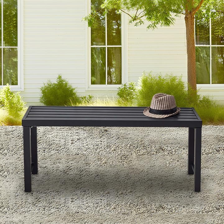 46" Outdoor Metal Backless Bench, All-Weather Patio Garden Bench for Backyard, Porch, or Lawn, Durable Steel Bench for Outdoor Spaces, Black