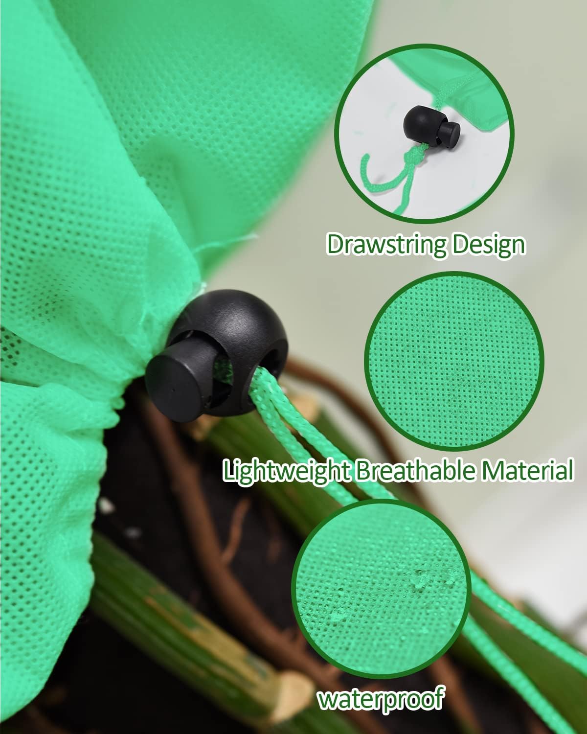 EAONE 12 Pack Plant Covers Freeze Protection, 32x47'' Winter Frosts Cloth for Outdoor Plants, Reusable Frost Blankets Drawstring Bags for Cold Freeze Sun Protection Bird Insect Prevention,Green