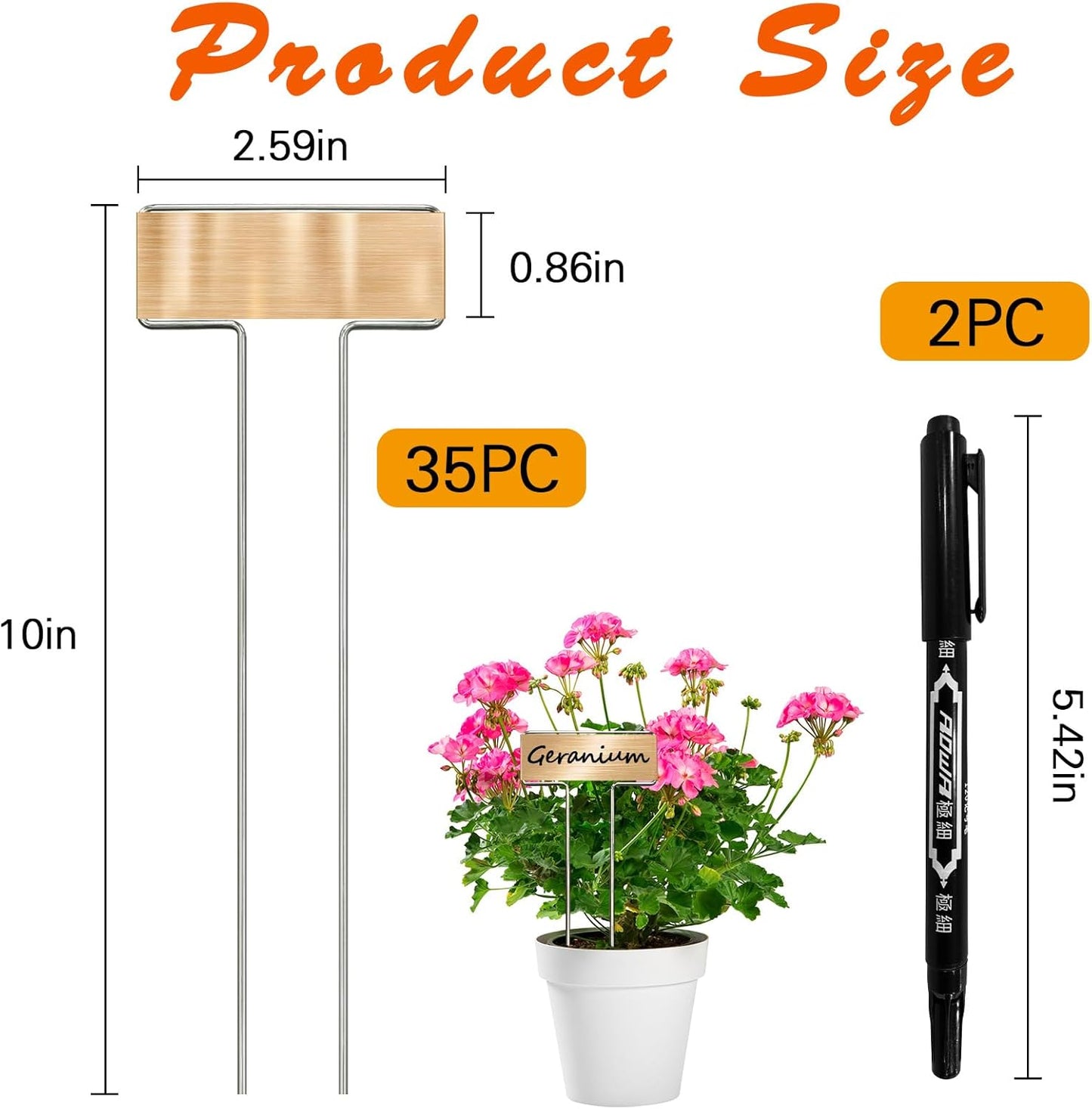 35 Pcs Copper Plant Markers,Metal Plant Label Stakes Marking Protection Seedling Signs Nursery Tags,Comes with 2 Water-Based Pens