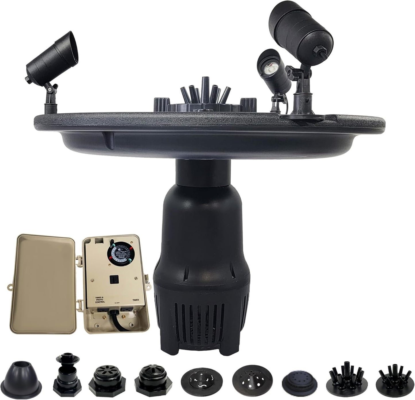 HALF OFF PONDS Floating Fountain – 1 HP Pond Aerator, 200' Cord – 15,000 GPH Water Pump – 13 Spray Patterns - Color-Changing LED Lights & Control Box - for Large Ponds, Lakes & Water Gardens