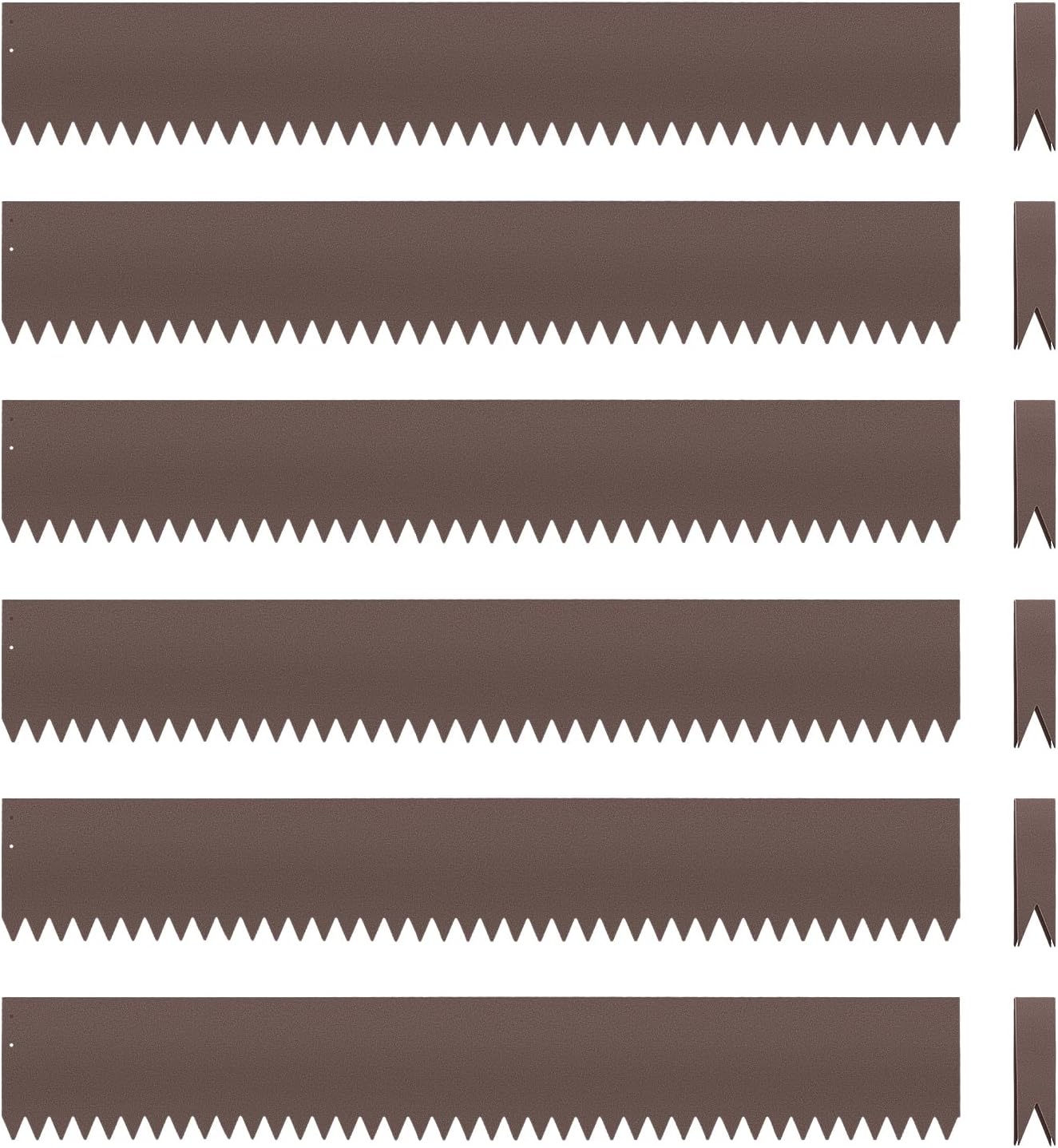 6PCS 40" L x 6" H Brown Landscape Edging - Each (20ft Total) Galvanized Steel Edge for Lawn Yard- No-Dig Hammer-in Heavy Duty Metal Edging Border with 6 Clips