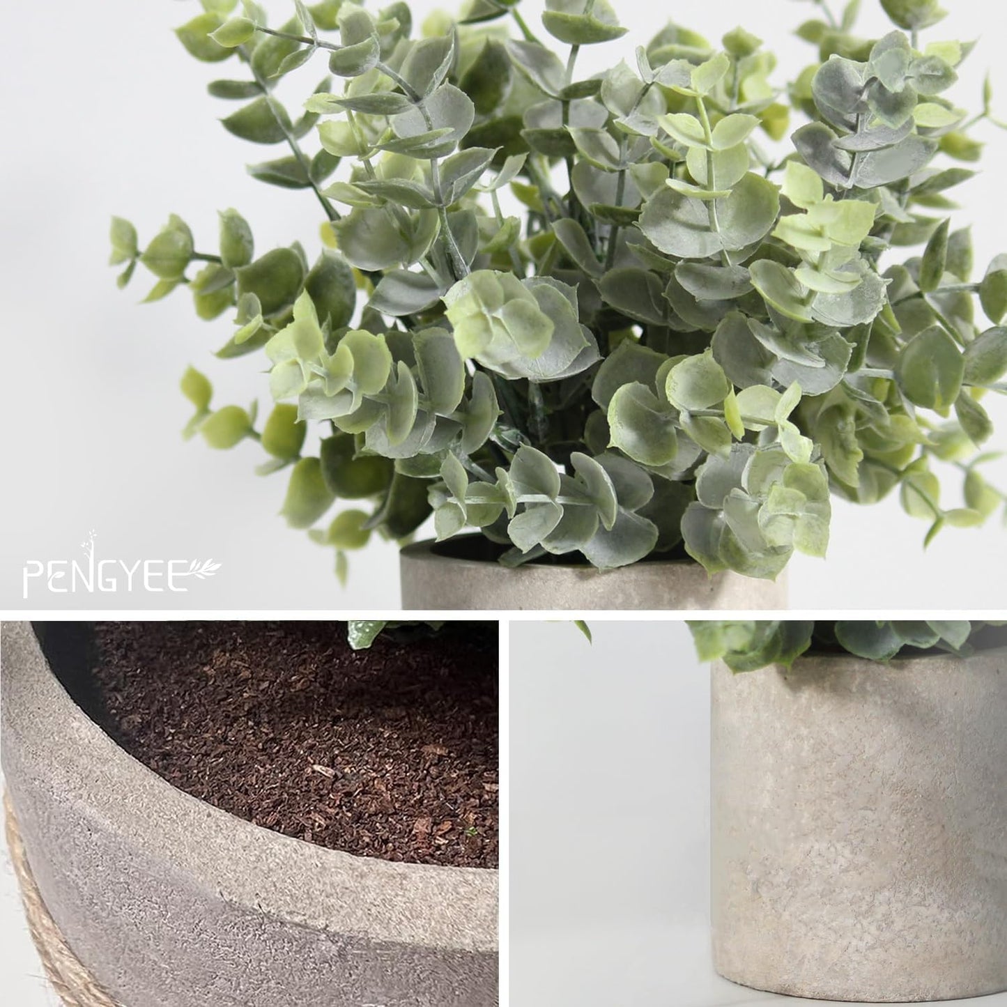 3 Pack Small Fake Plants, Artificial Agave Plants Potted for Home Decor, Faux Eucalyptus Plant Indoor for Bathroom Bedroom Kitchen Office Farmhouse Shelf Greenery Decor