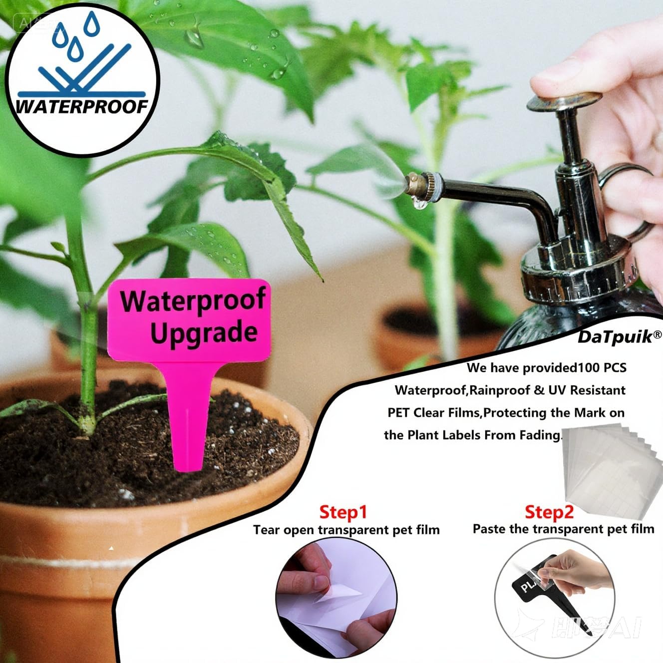 100 Pcs Waterproof Pink Durable Plastic Plant Outdoor Garden Labels Nursery Markers T-Type Thick Tags Re-Usable for Vegetables Seedlings