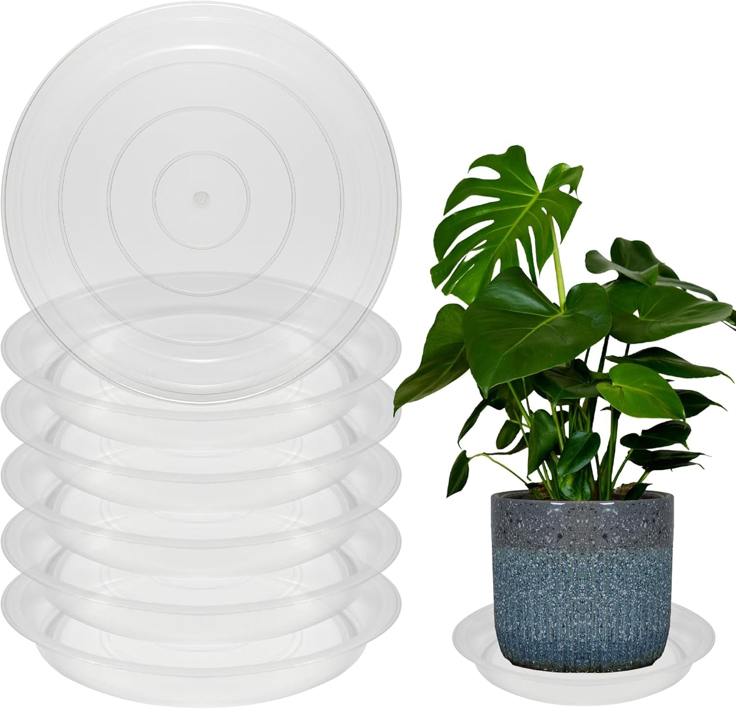6 Pack 12 Inch Round Plant Saucers for Less 9.8 Inch Pot Indoors Outdoors Plant Trays for Pots Planter Saucer Drip Tray Flower Planter Water Tray for Pot(Clear, 11.8"(6pcs))