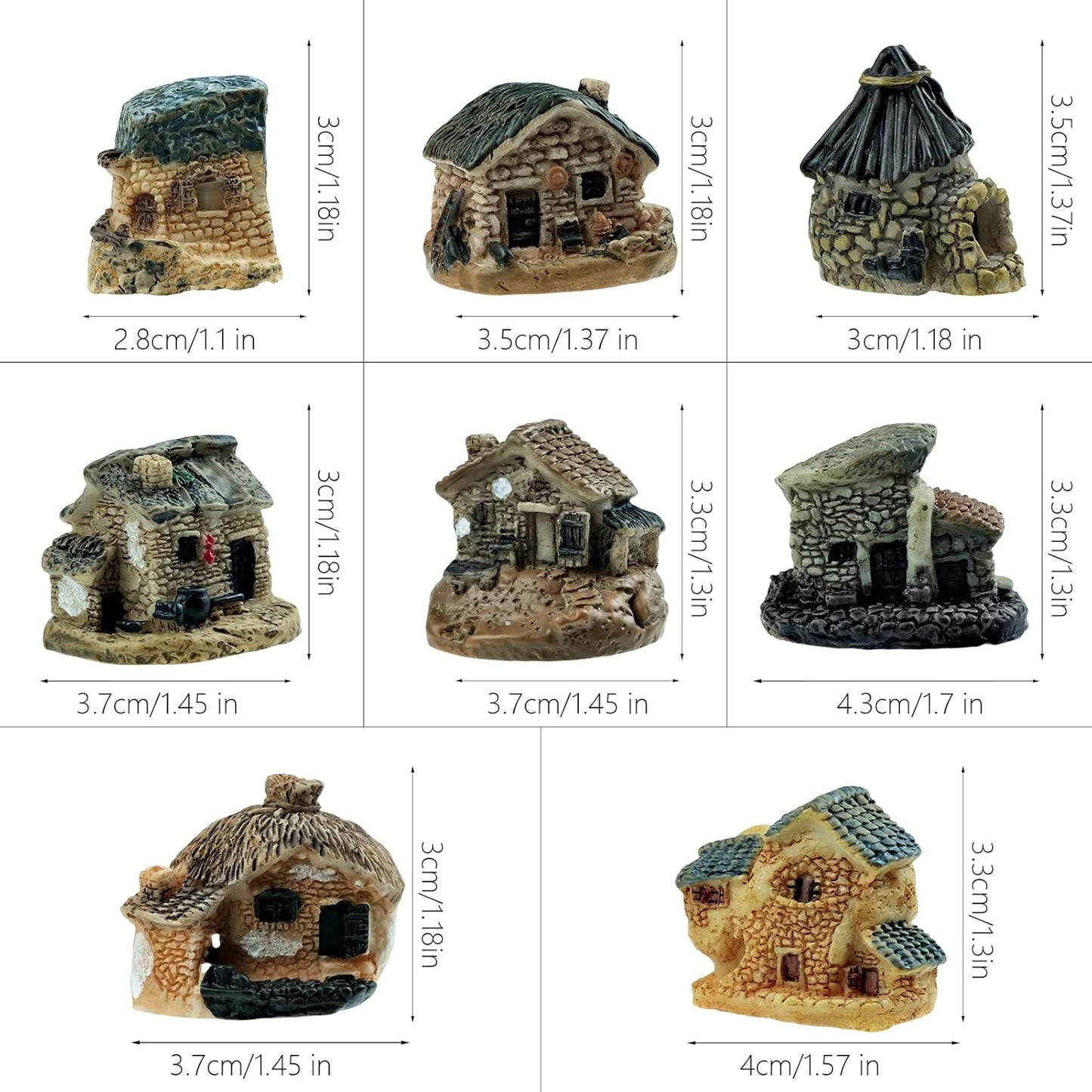 8 PCS Mini House Figurines, Miniature Village Hut Figurine, Fairy Garden Cottage Ornaments Accessories for DIY Bonsai, Succulent Planting, Terrarium, Flower Pot Decor