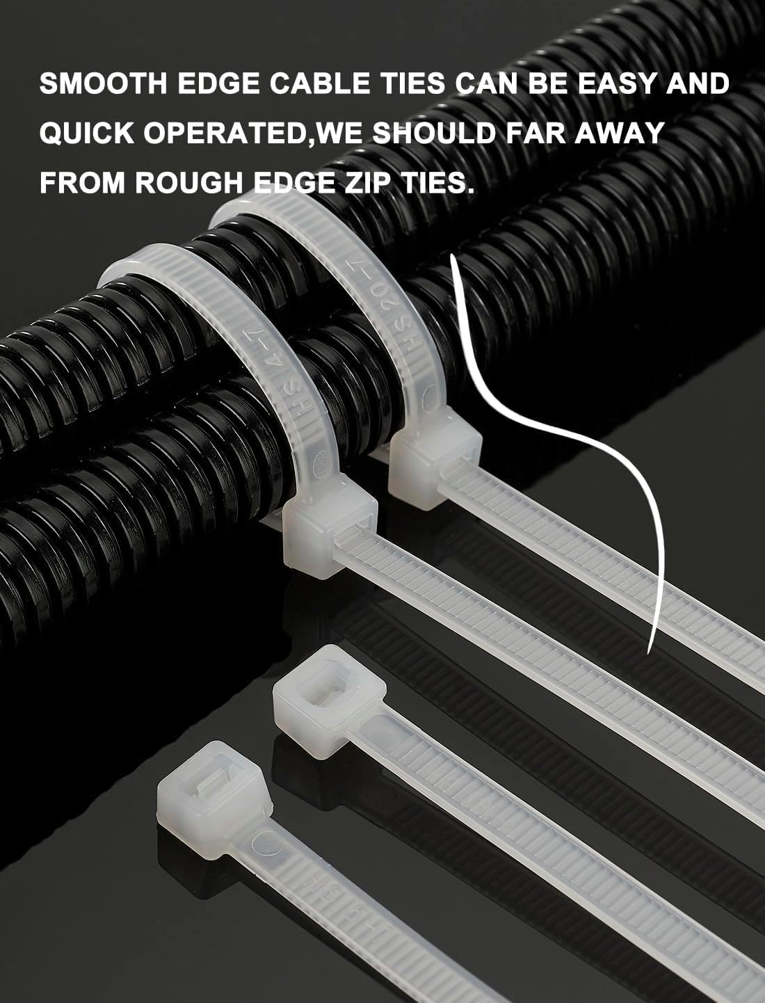 HS 8 Inch Zip Ties Black 40 Pounds Tensile Strength Thin Straps (Bulk 8000 Pack) Nylon PA66 UV Resistant,Self-Locking Small Electrical Plastic Cable Wire Zipties for Outdoor Use,Multi Purpose