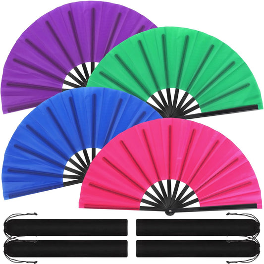 Blulu 4 Pcs 13 Inch Large Folding Hand Fans for Line Dancing Big Clapping Popping Raves Fans Bulk for Dancing Boots on The Ground Festival Party Decoration(Classic Style, Classic Color)