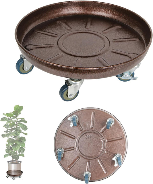Heavy Duty Plant Caddy with Solid Rubber Wheels, Lockable, Increased Load Capacity, One-Minute Installation, Suitable for Indoor, Outdoor, Patio, Garden Settings, 12 Inches 2PACK, Brown