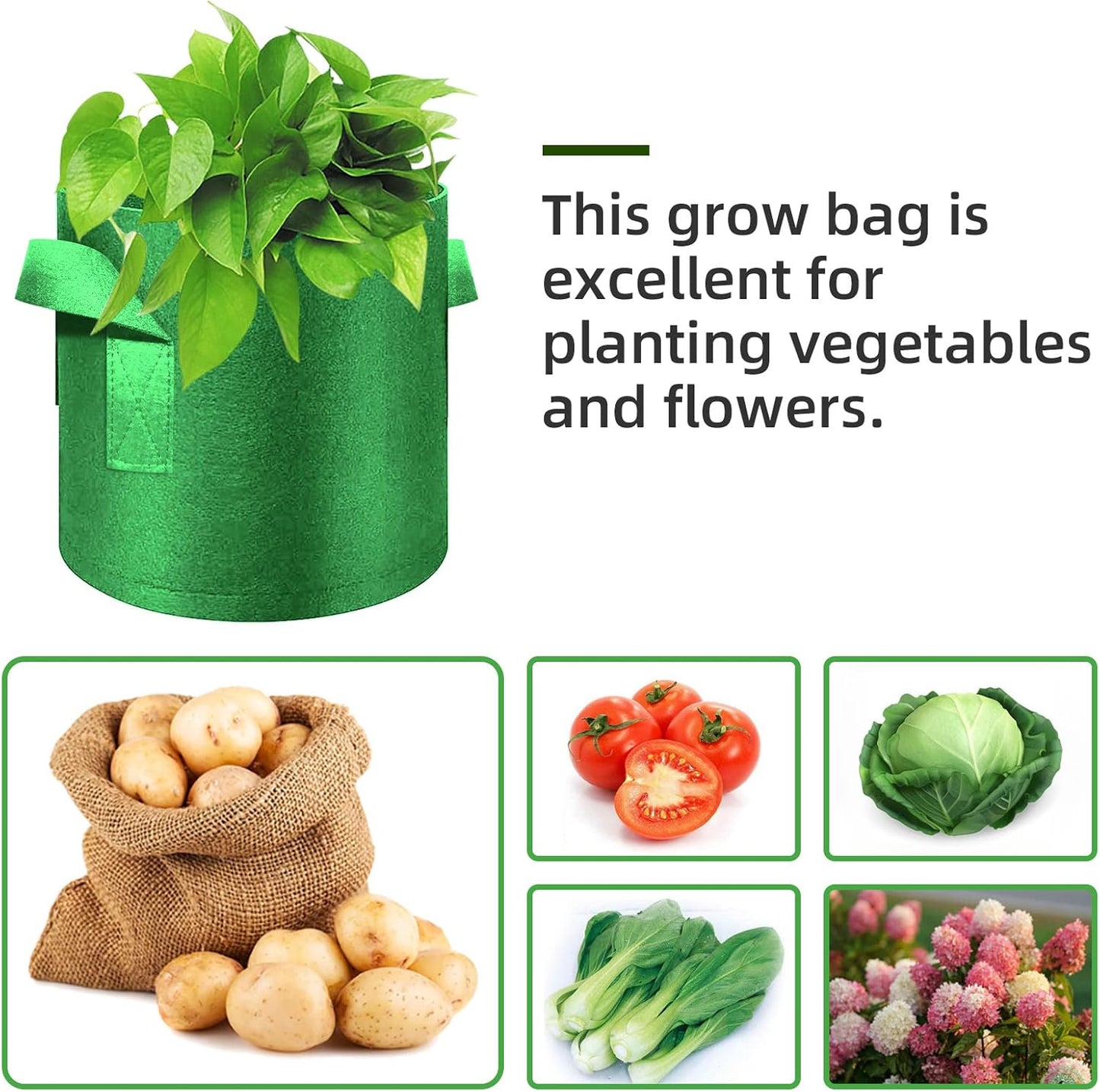 12-Pack 10 Gallon Plant Grow Bags, Thickened Nonwoven Fabric Pots with Handles, Vegetable Planter Bags Containers, Cloth Planters for Garden Vegetable/Flower/Plant/Fruits Outdoor (Green)