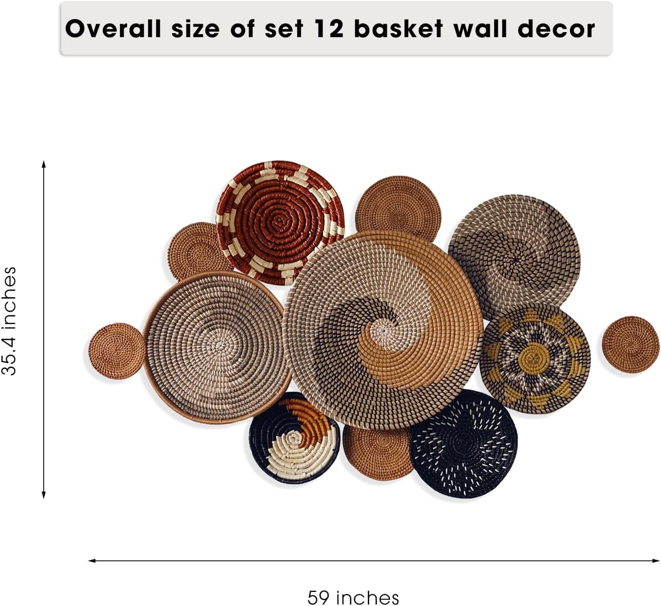 Wall Basket Decor, Boho Wall Hangings, Decorative Baskets for Home, Boho Basket Wall Decor Set, Hanging Basket Wall, Woven Basket Set
