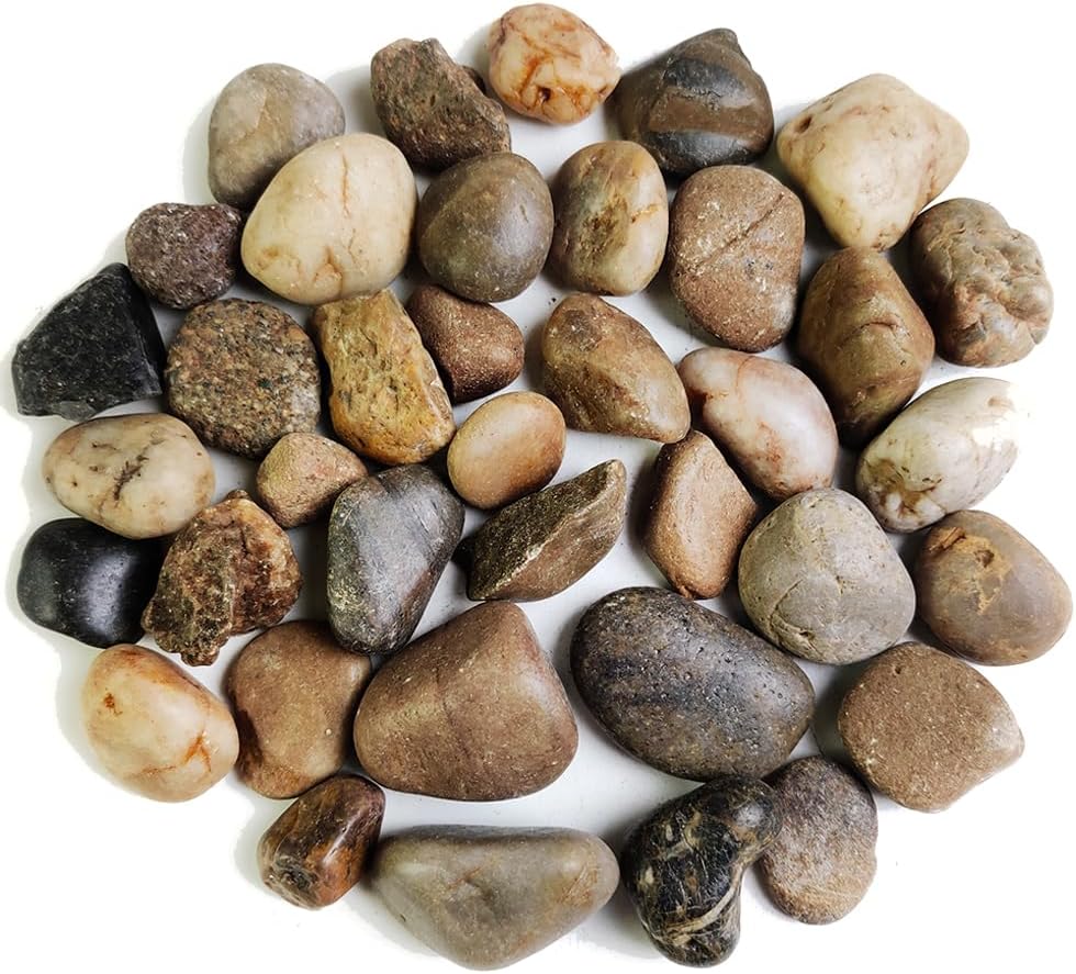 HappyFiller Natural Pebbles Polished Rocks Stones Mixed Color for Aquarium Gravel,Fish Turtle Tank,Outdoor Indoor Plants Top Dressing,Garden Landscaping,Home Vase Filler Decoration,18 LB