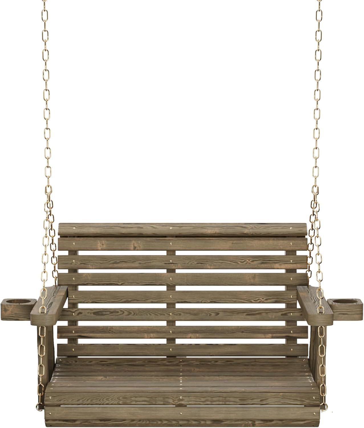 Amish Casual 3 Foot Roll Back Porch Swing with Cup Holders in Dark Walnut Stain - Amish Made in The USA from Treated Pine Heavy Duty 700 Lb. Weight Capacity