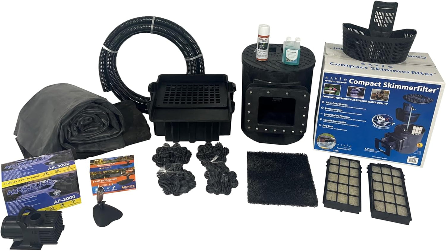 HALF OFF PONDS Savio Select 3,000 GPH Submersible Pump Pond Kit with 15' x 20' EPDM Rubber Pond Liner for Water Garden & Koi Pond