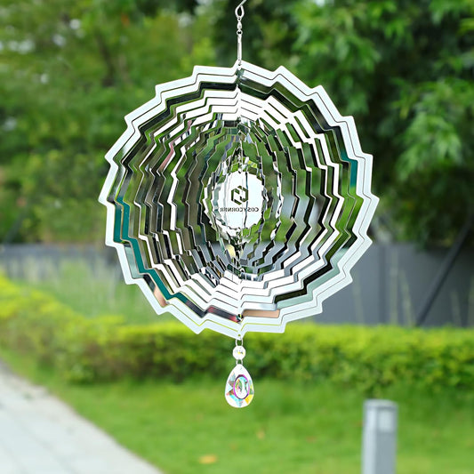 3D Wind Spinners Outdoor Flowing-Light Effect Metal Garden Decor, Highly Reflective Bird Deterrents for Outside, Mirrored Wind Sculptures to Scare Birds Away from Yard Patio Farm (Vortex-Silver)