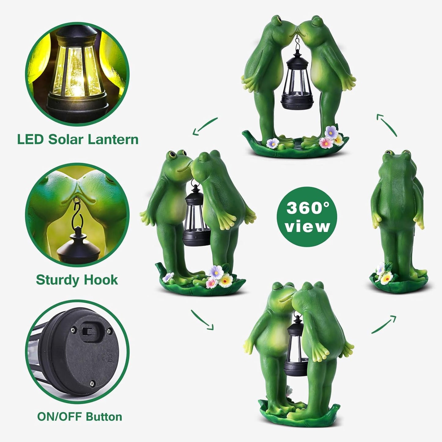 Solar Frogs Statue for Garden Decor Solar Lantern LED Outdoor Decoration Figurines for Porch Patio,Yard,Lawn - Frog Gifts for Women Mom Grandma Wife (Kiss Frog)