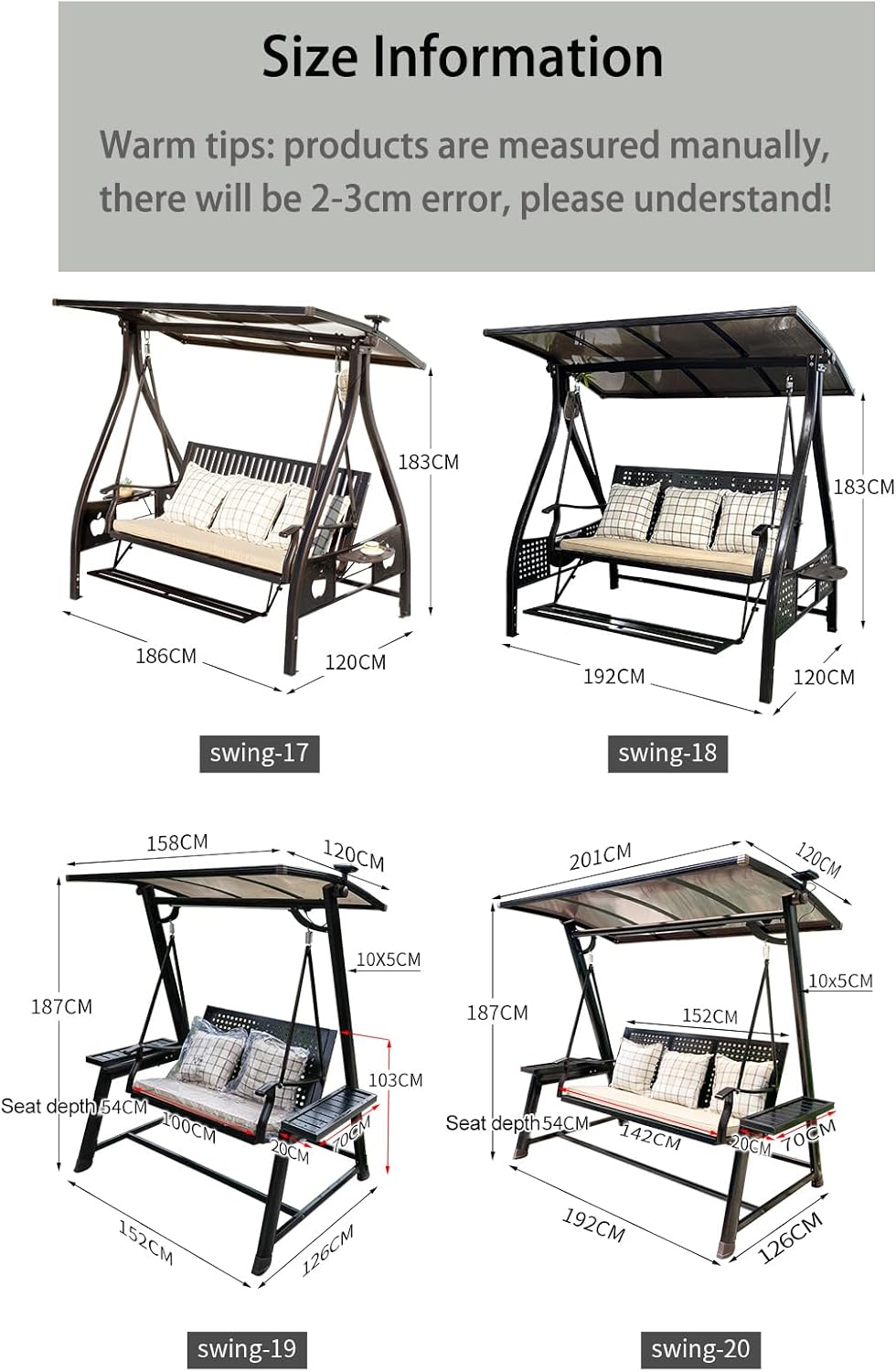 2/3-Seat Outdoor Patio Porch Swing with Adjustable Aluminum Alloy Canopy Solar Patio Swing Chair Bench with Footrest Side Cup Holder for Backyard Lawn (Elite Red Copper - 3 Seat)