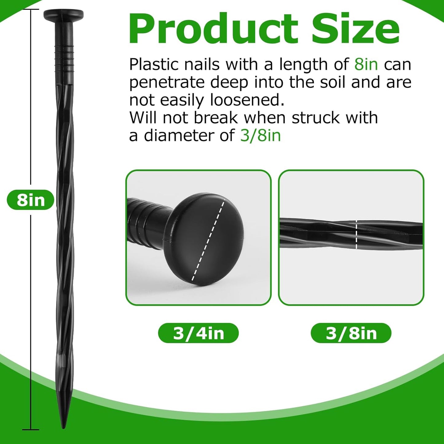 200Pcs 8-Inch Plastic Landscape Edging Spikes, Spiral Anchoring Nails for Weed Barrier, Paver Edging, Landscape Edging, Artificial Turf, Grass Pathways, and More