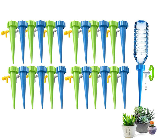 Self Plant Watering Spikes 24 Pack Auto Drippers Irrigation Devices Vacation Automatic Plants Water System with Adjustable Control Valve Switch Design for Houseplant, Gardenplant, Officeplant