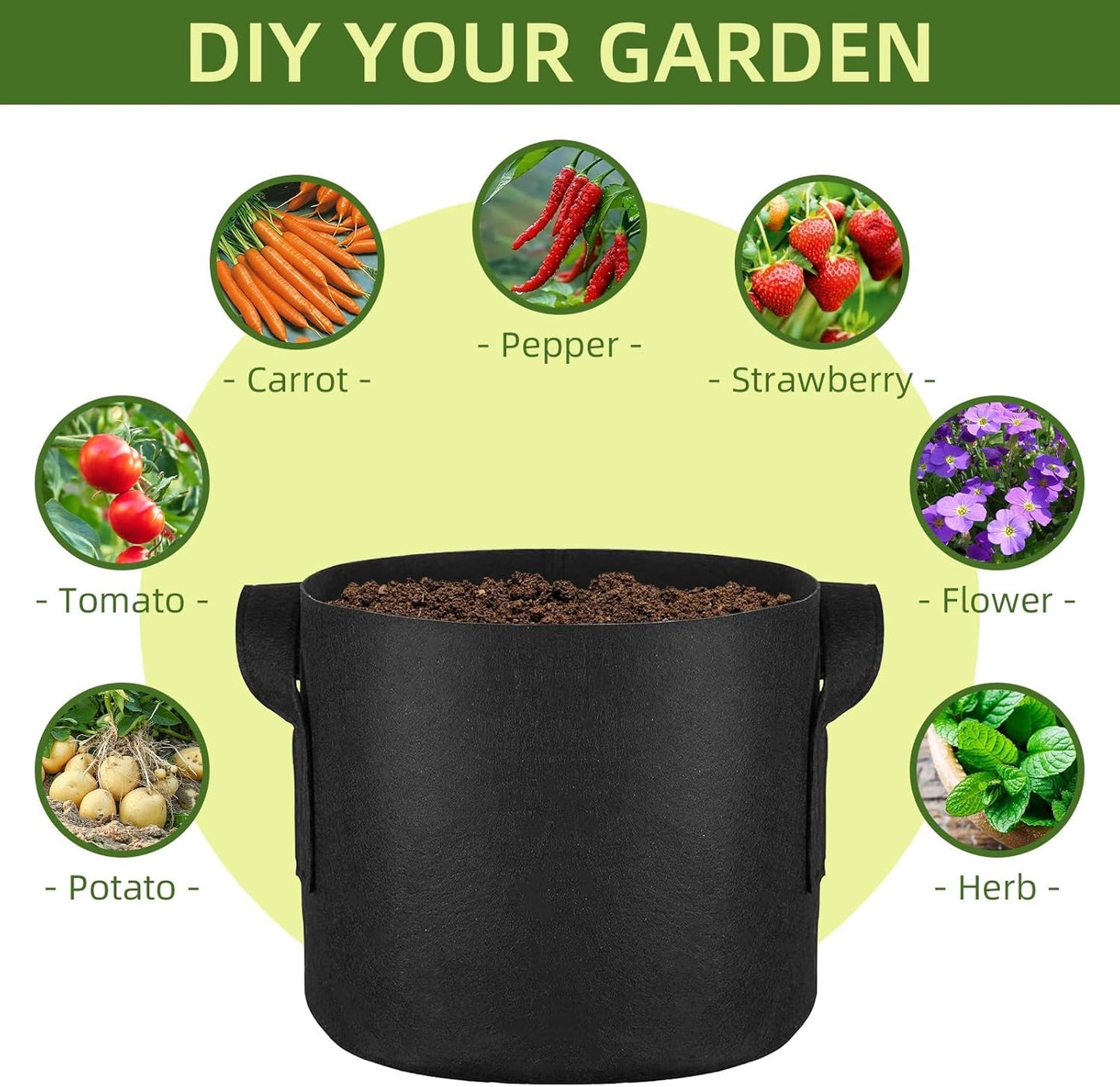 24 Pack 1 Gallon Grow Bags, Heavy Duty Thickened Aeration Fabric Pots with Handles for Vegetable/Flower/Plant