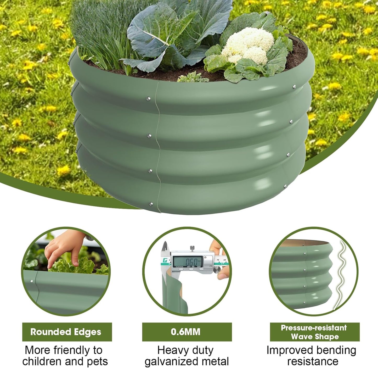 2x2x1ft Round Galvanized Raised Garden Bed Outdoor Metal Planter Box Raised Beds for Gardening,Vegetables,Fruits,Flowers & Herbs (Green)