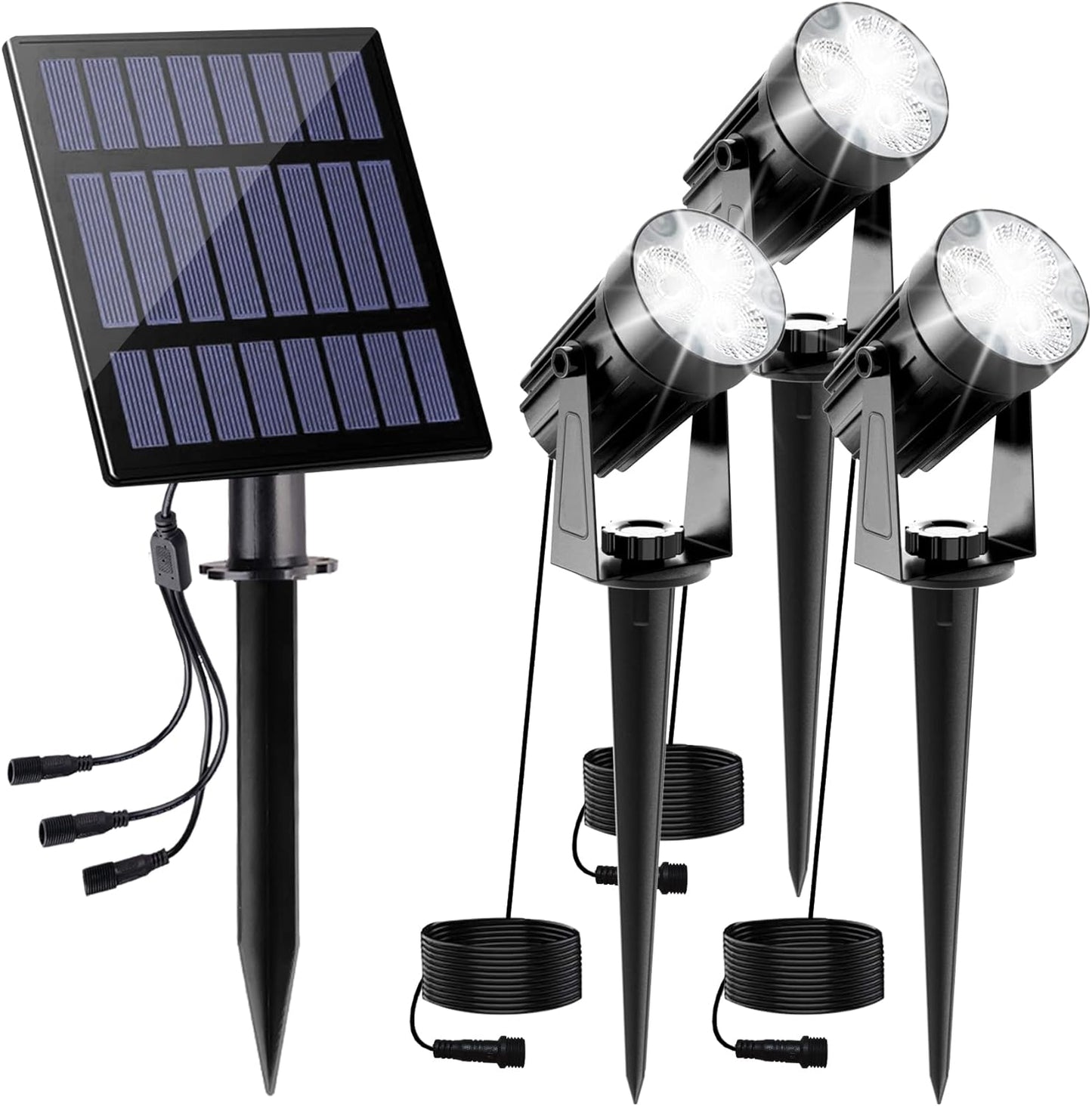 Solar Spot Lights Outdoor, 3-in-1 Garden Spotlights IP65 Waterproof 9.8ft Cable, 5W 4000mAh Separated Solar Panel, Auto On/Off for Tree Patio Yard Driveway Pathway Pool(Cold White 6000K)