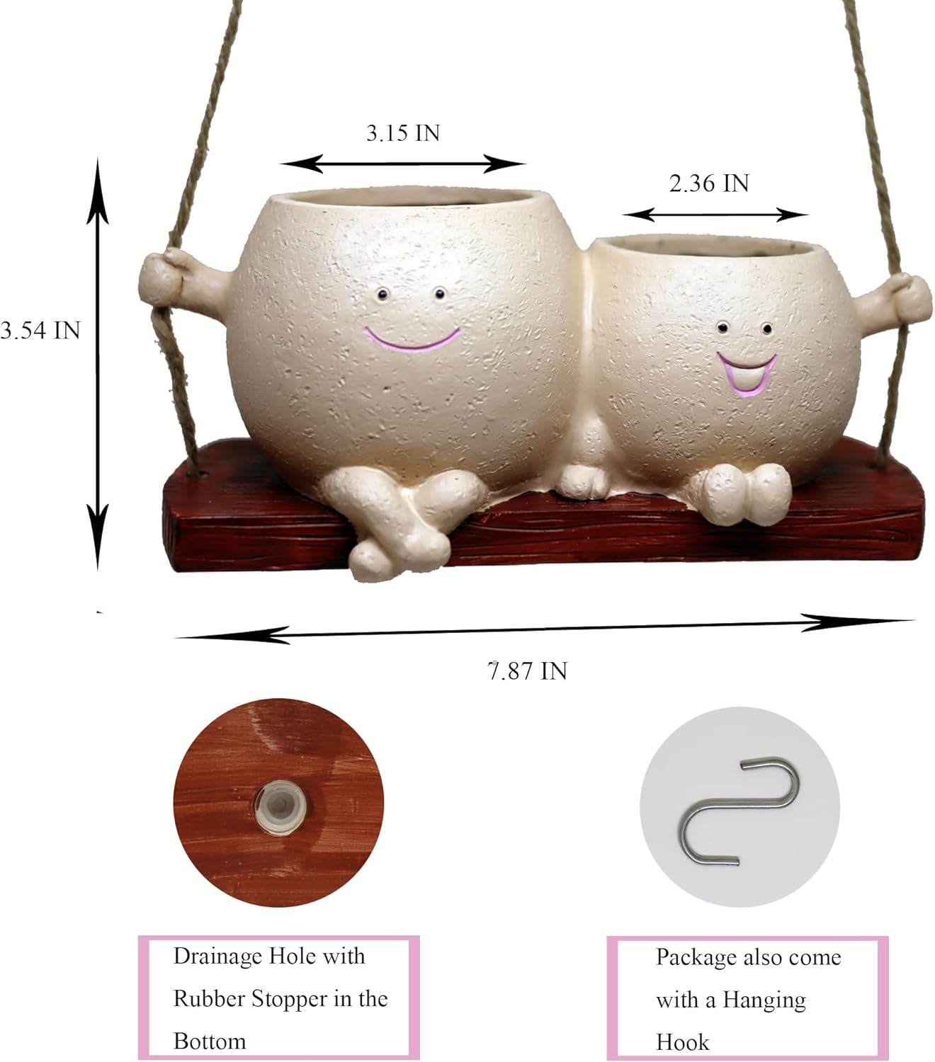 Hanging Planter Swinging Face Planters, Unique Head Flower Pots for Indoor Outdoor Plants, Cute Face Vase Funny Fence Wall Planter Succulent Pots