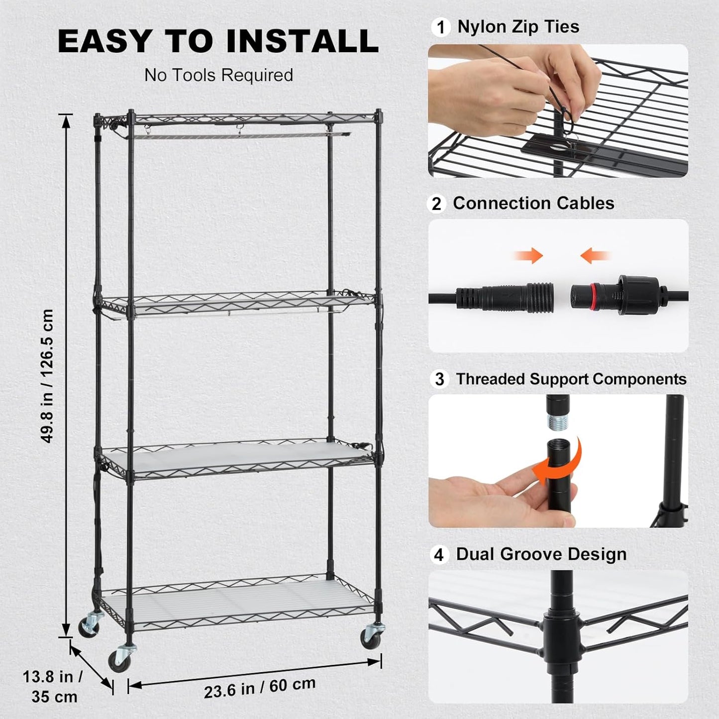 VEVOR Plant Stand with Grow Light, 4-Tier Plant Shelf with 45W Full Spectrum Grow Light, 3 Mode Plant Light with Timer and Wheel for Seed Starting, Metal Grow Light Shelf for Indoor Plants