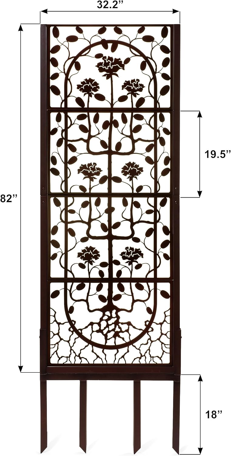 H Potter Garden Trellis Outdoor Privacy Screen Fence for Climbing Plants Patio Deck Large Heavy Duty Decorative Metal Panel for Backyard Flowers Roses Clematis Ivy Freestanding Ground Spikes
